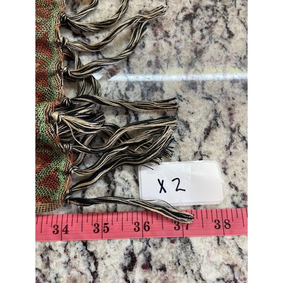 Womens Rectangle Scarf Wrap Chevron Fringe Green Orange Boho - Picture 6 of 7